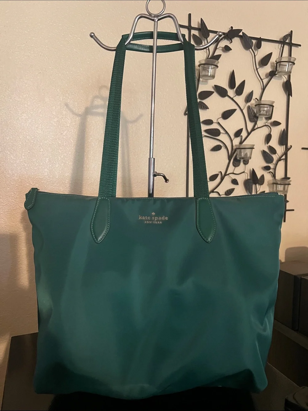 kate spade emerald green nylon tote bag